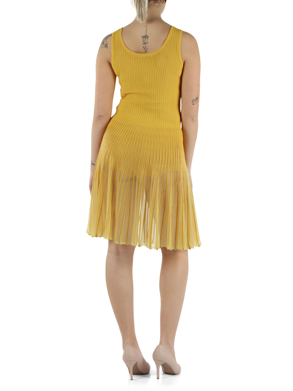 DUNKELGELB | Ausgestelltes Kleid aus Viskosemischungstrick