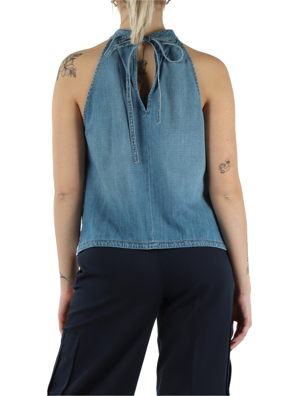 HELLBLAU | ZINGARELLA Top aus leichtem Denim und Viskose-Twill