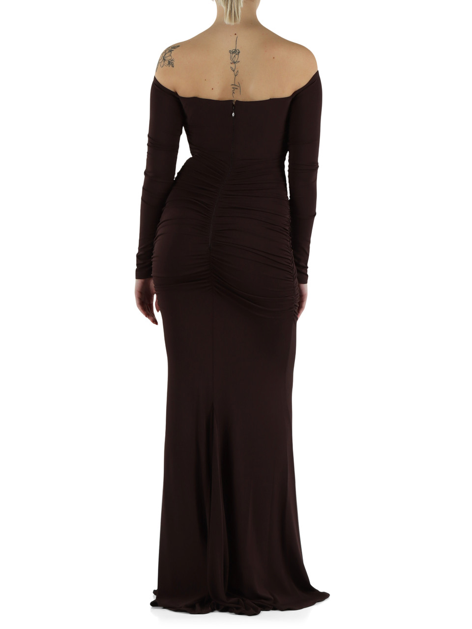 MARRONE | Abito lungo Red Carpet drappeggiato in jersey crepe
