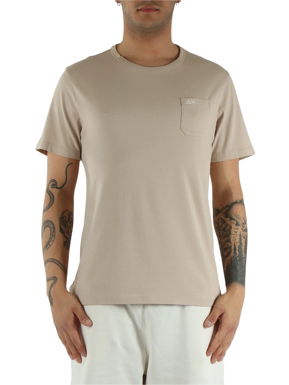 BEIGE | Baumwoll-T-Shirt mit Brusttasche