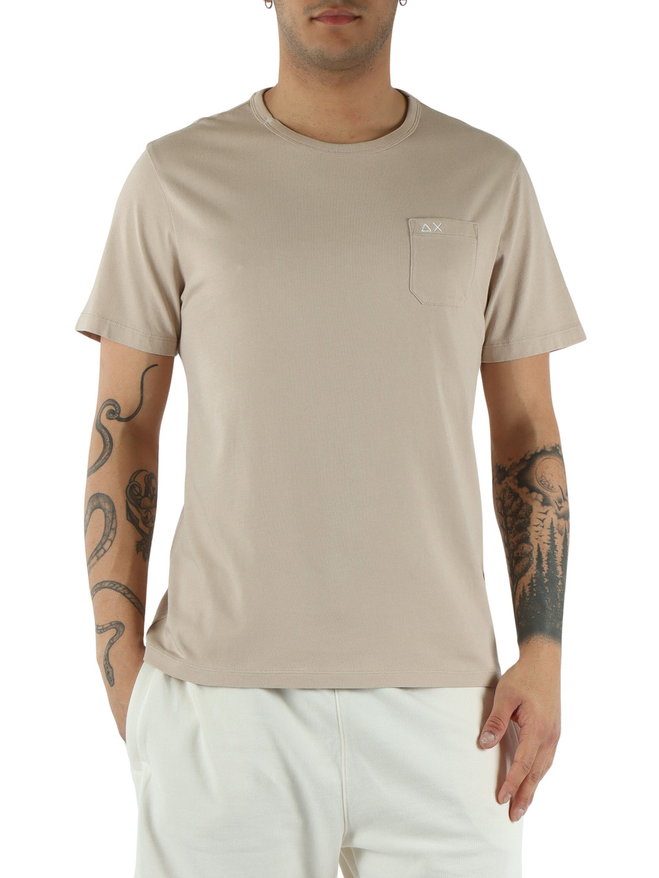 BEIGE | Baumwoll-T-Shirt mit Brusttasche