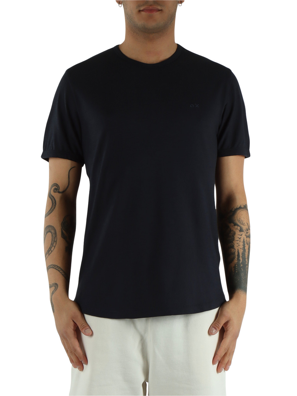 BLU SCURO | T-shirt in cotone fiammato con ricamo logo