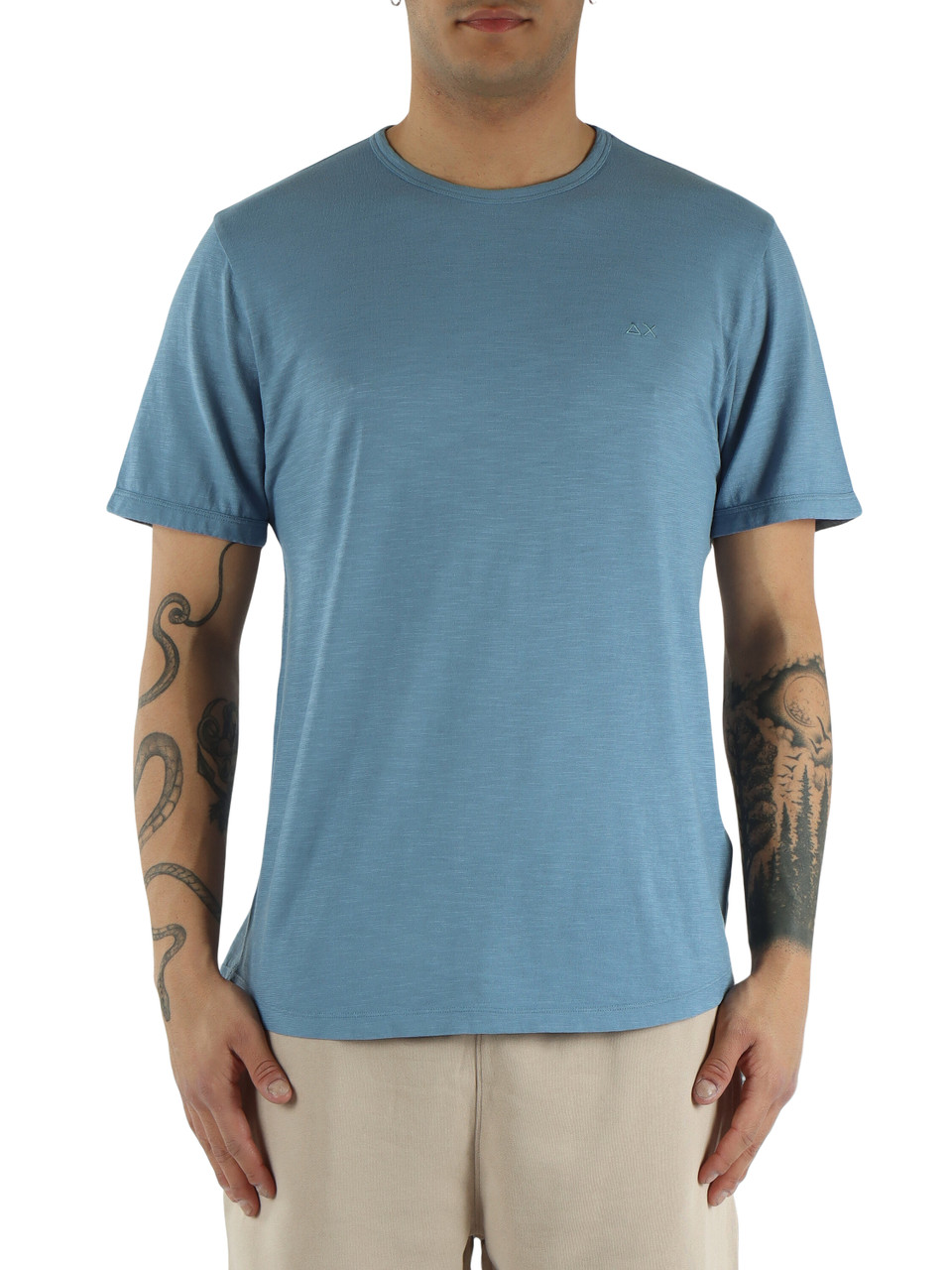 AZZURRO | T-shirt in cotone fiammato con ricamo logo