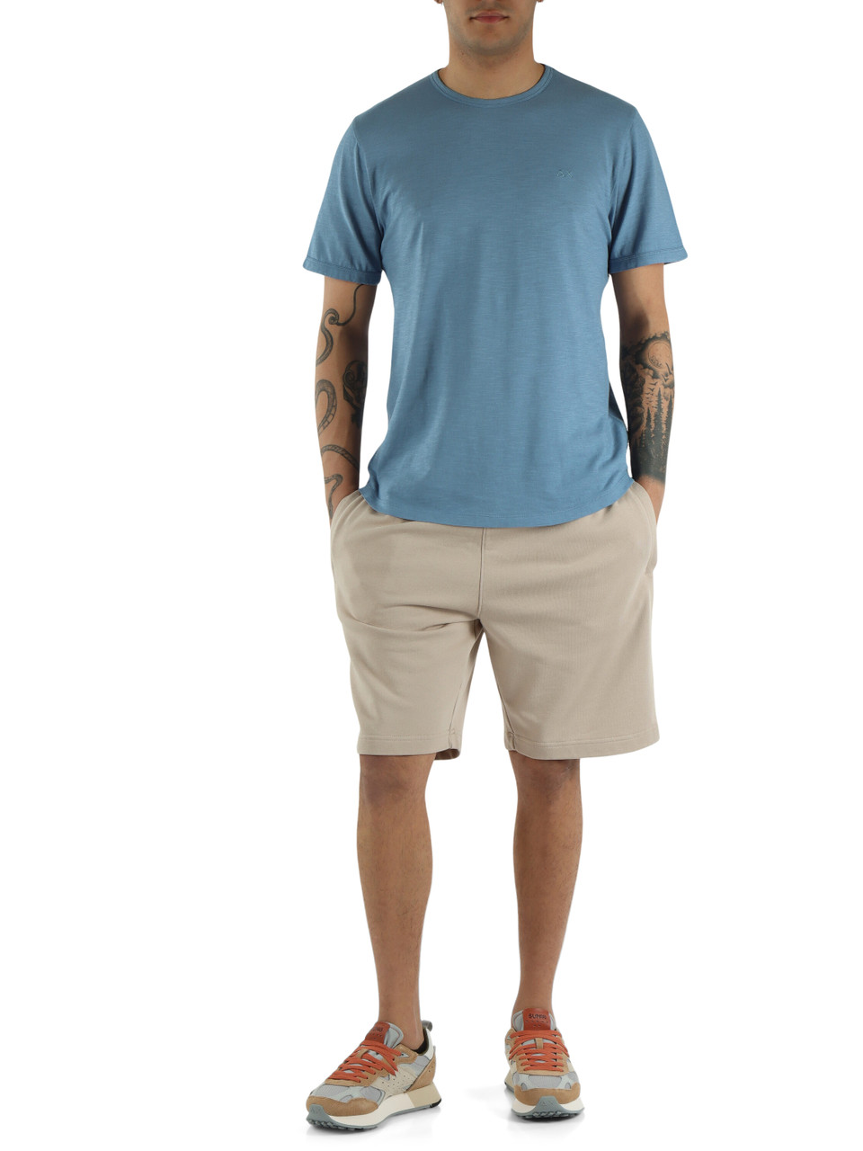 AZZURRO | T-shirt in cotone fiammato con ricamo logo