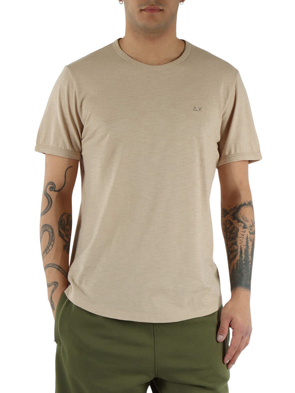 BEIGE | T-shirt in cotone fiammato con ricamo logo