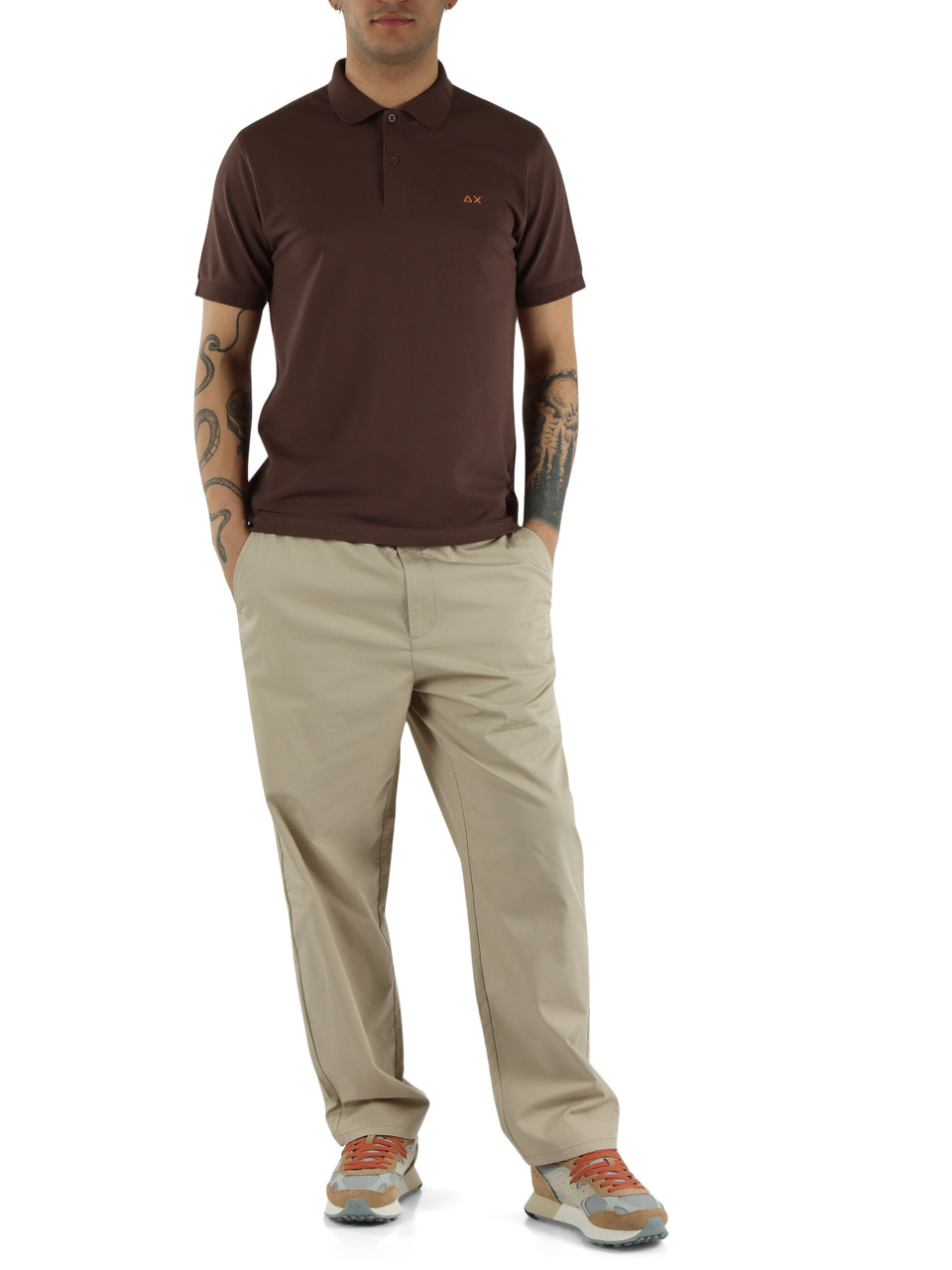 MARRONE | Polo in cotone piquet stretch