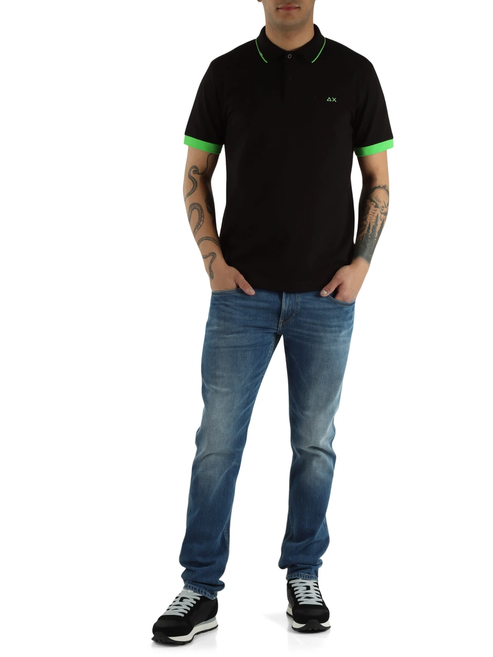 SCHWARZ | Polo aus Baumwoll-Piqué mit fluoreszierenden Details
