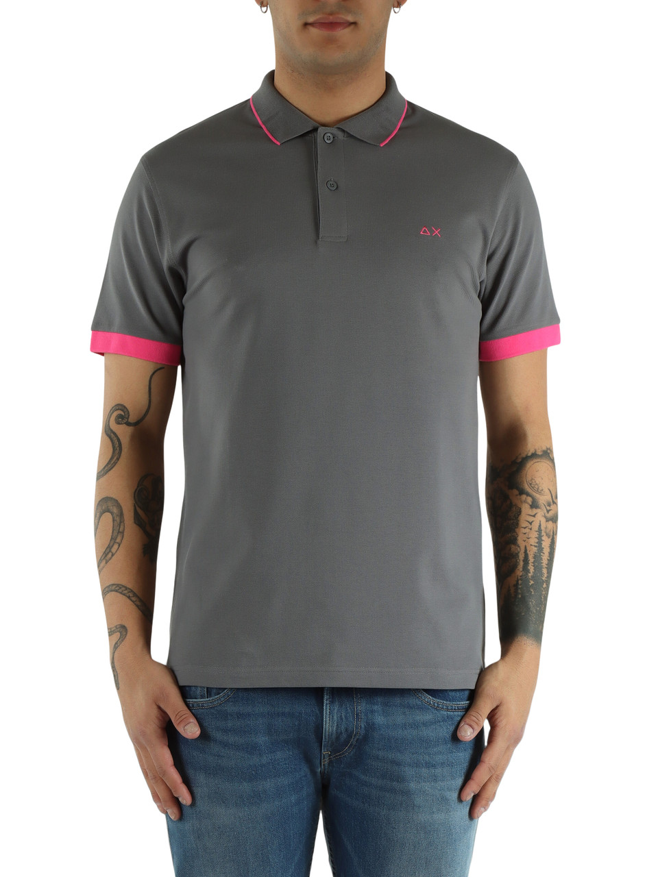 GRIGIO | Polo in cotone piquet con dettagli fluo