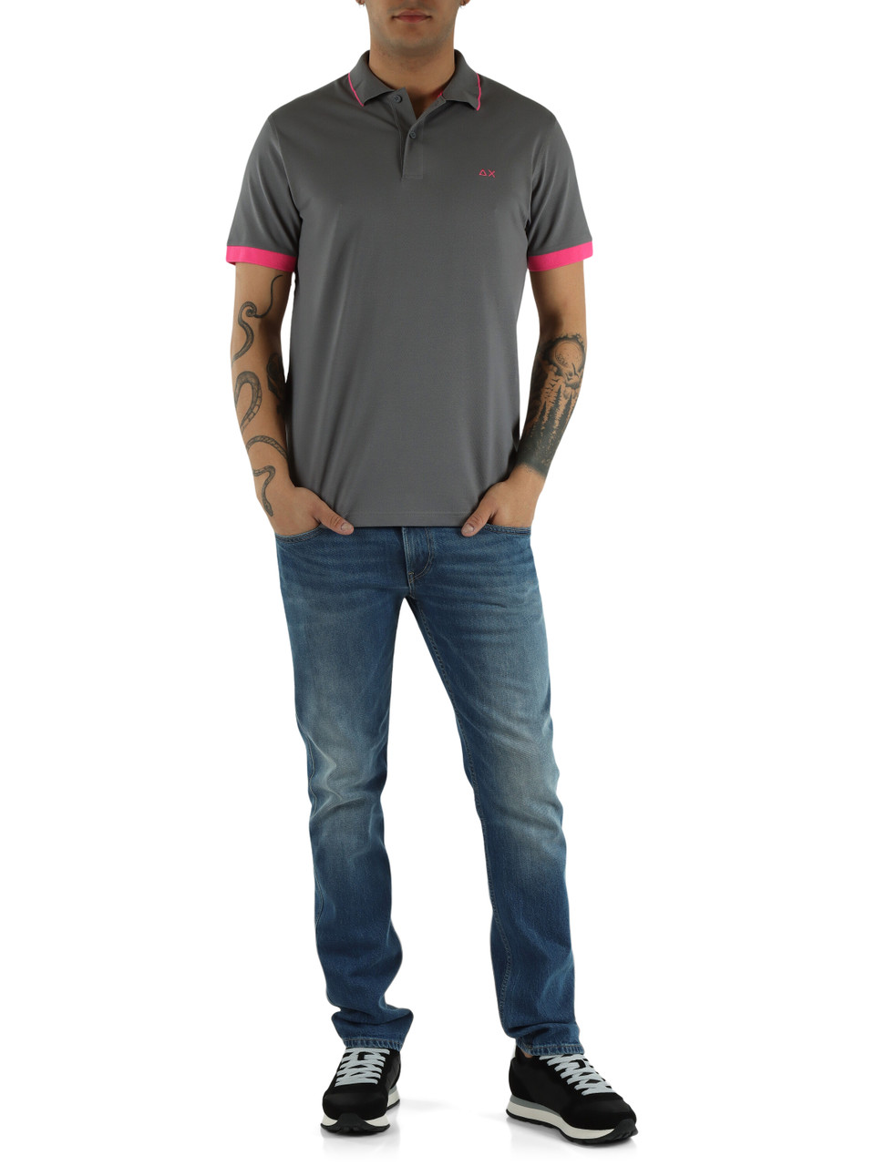 GRAU | Polo aus Baumwoll-Piqué mit fluoreszierenden Details