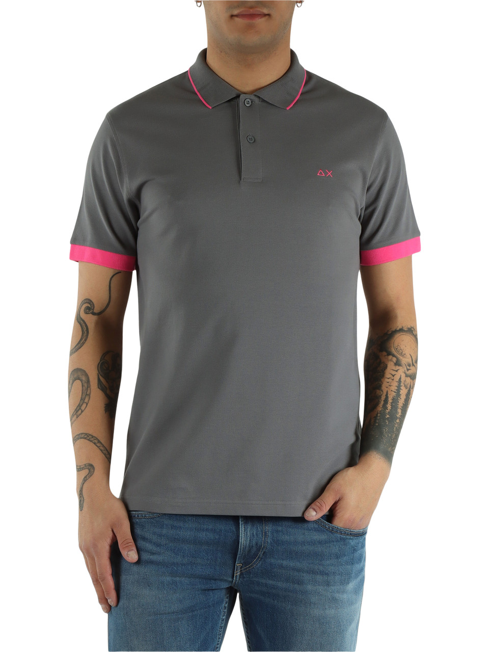 GRIGIO | Polo in cotone piquet con dettagli fluo