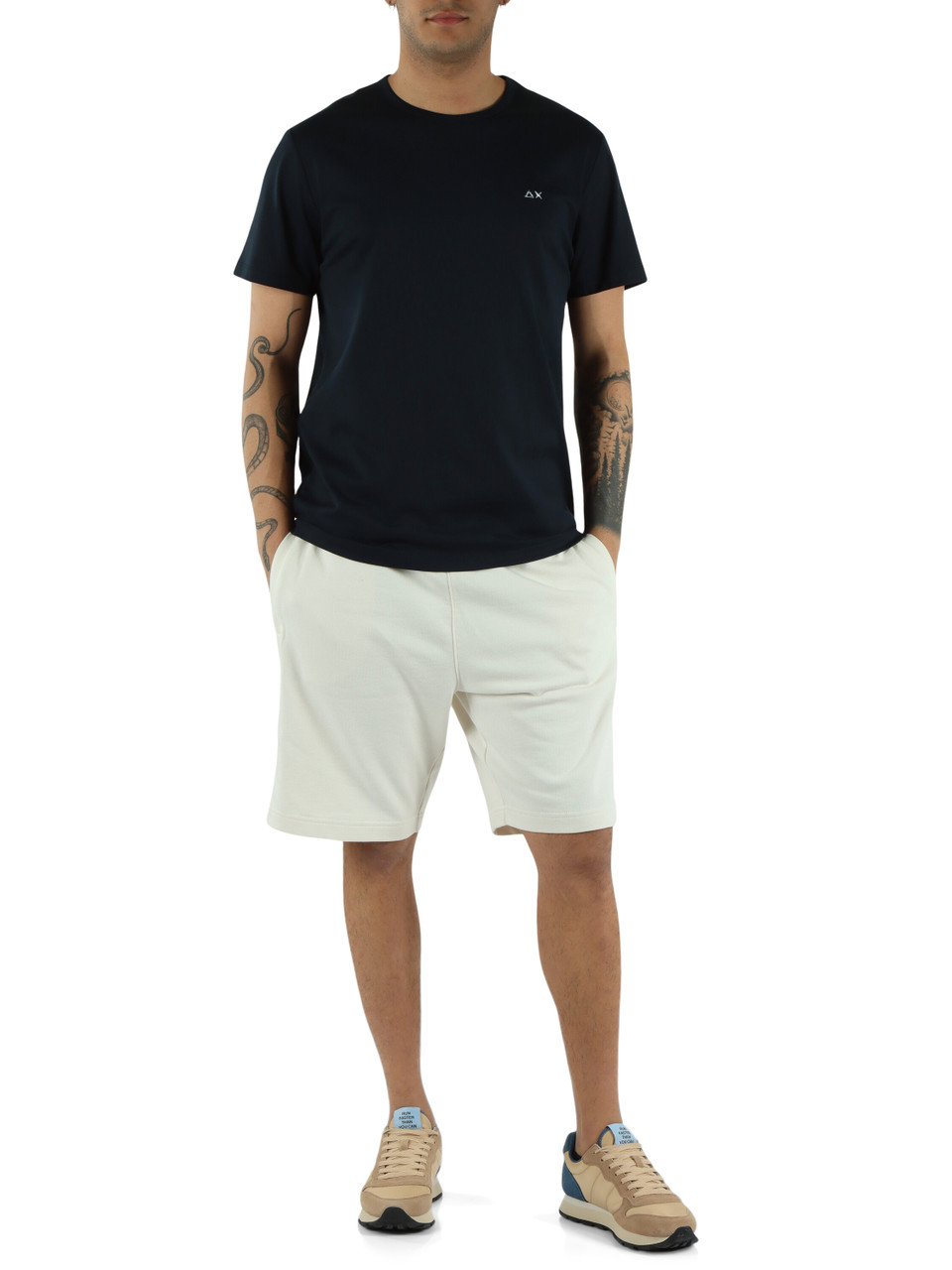 BLU SCURO | T-shirt in cotone mercerizzato con ricamo logo