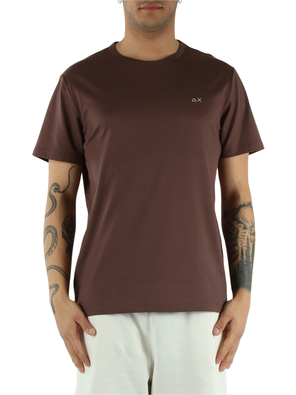 MARRONE | T-shirt in cotone mercerizzato con ricamo logo