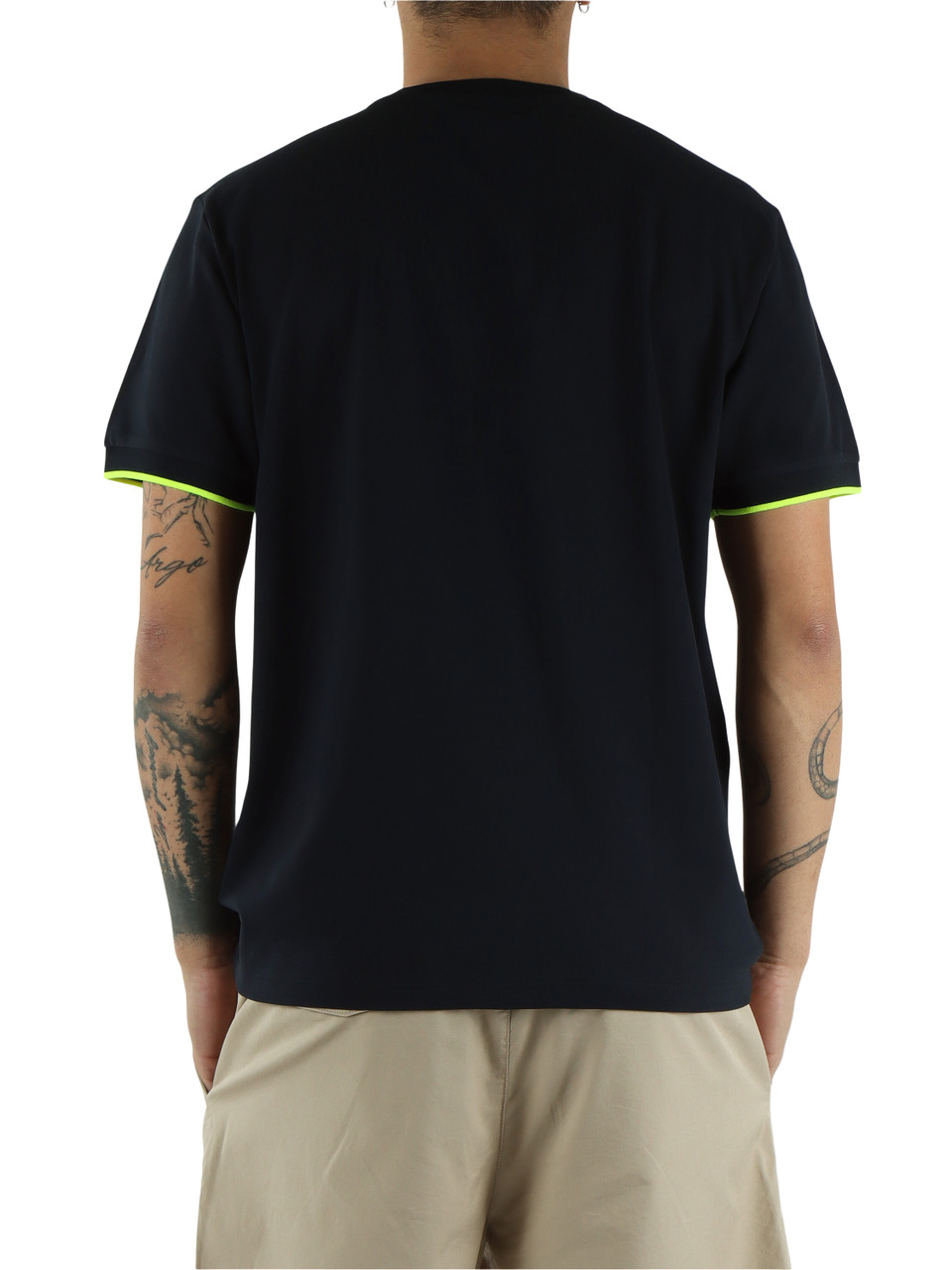 Dunkelblau | Stretch-Piqué-Baumwoll-T-Shirt mit Brusttasche