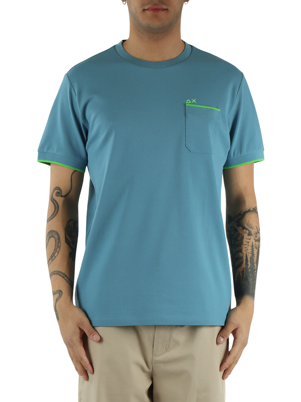 AZZURRO | T-shirt in cotone piquet stretch con taschino