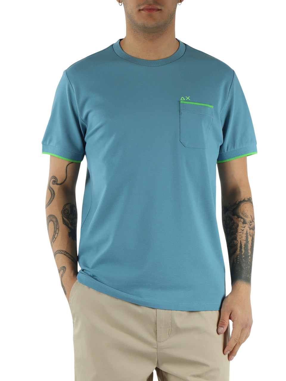 AZZURRO | T-shirt in cotone piquet stretch con taschino