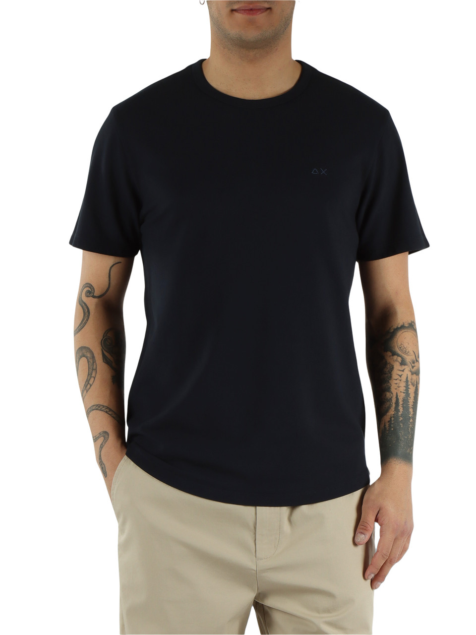 Dunkelblau | Stretch-Piqué-Baumwoll-T-Shirt mit Logostickerei