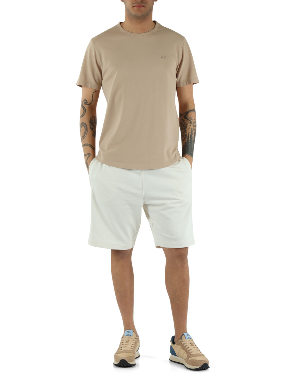 BEIGE | T-shirt in cotone piquet stretch con ricamo logo