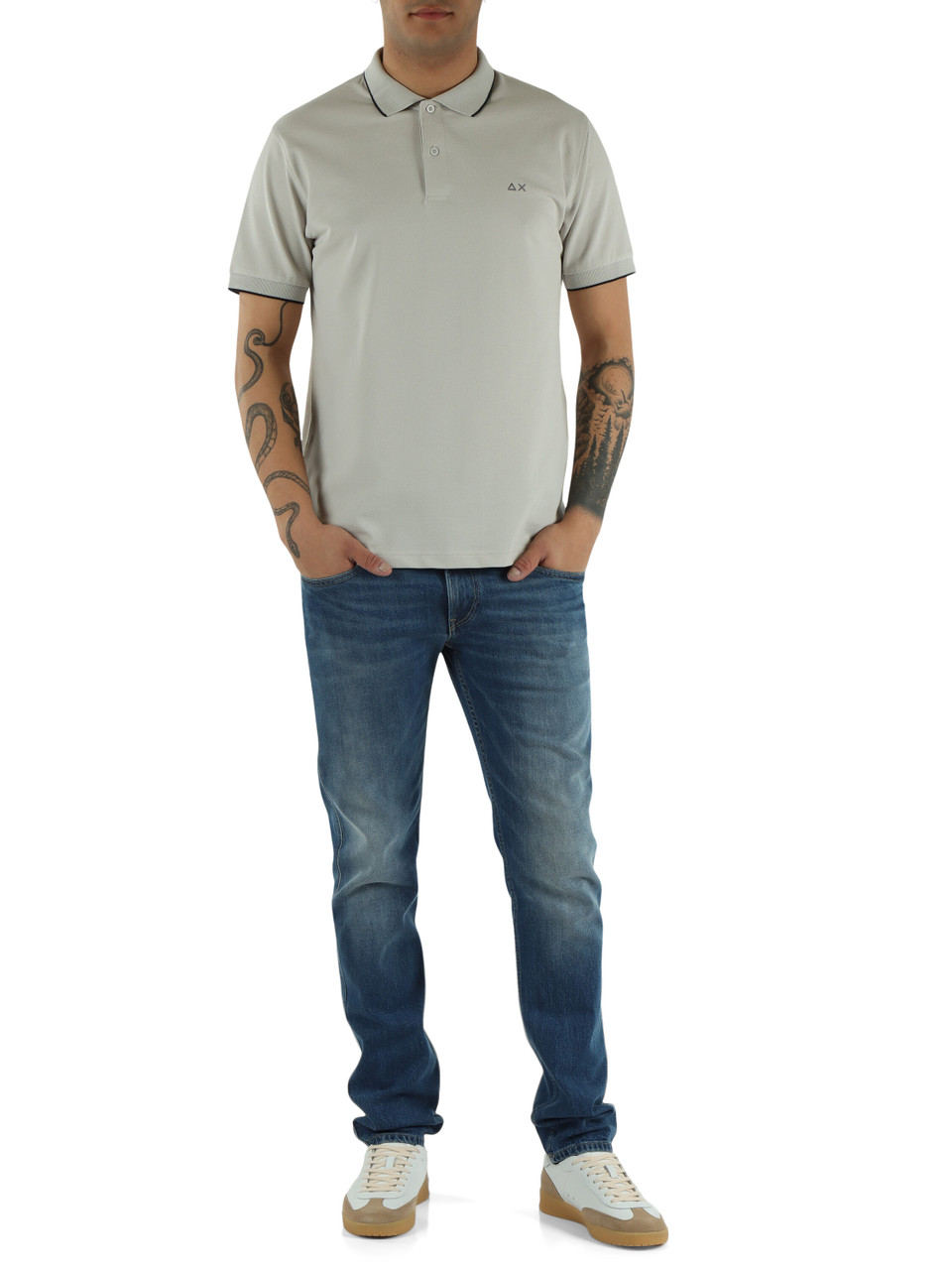 HELLGRAU | Polo aus Baumwoll-Piqué mit kontrastierenden Details