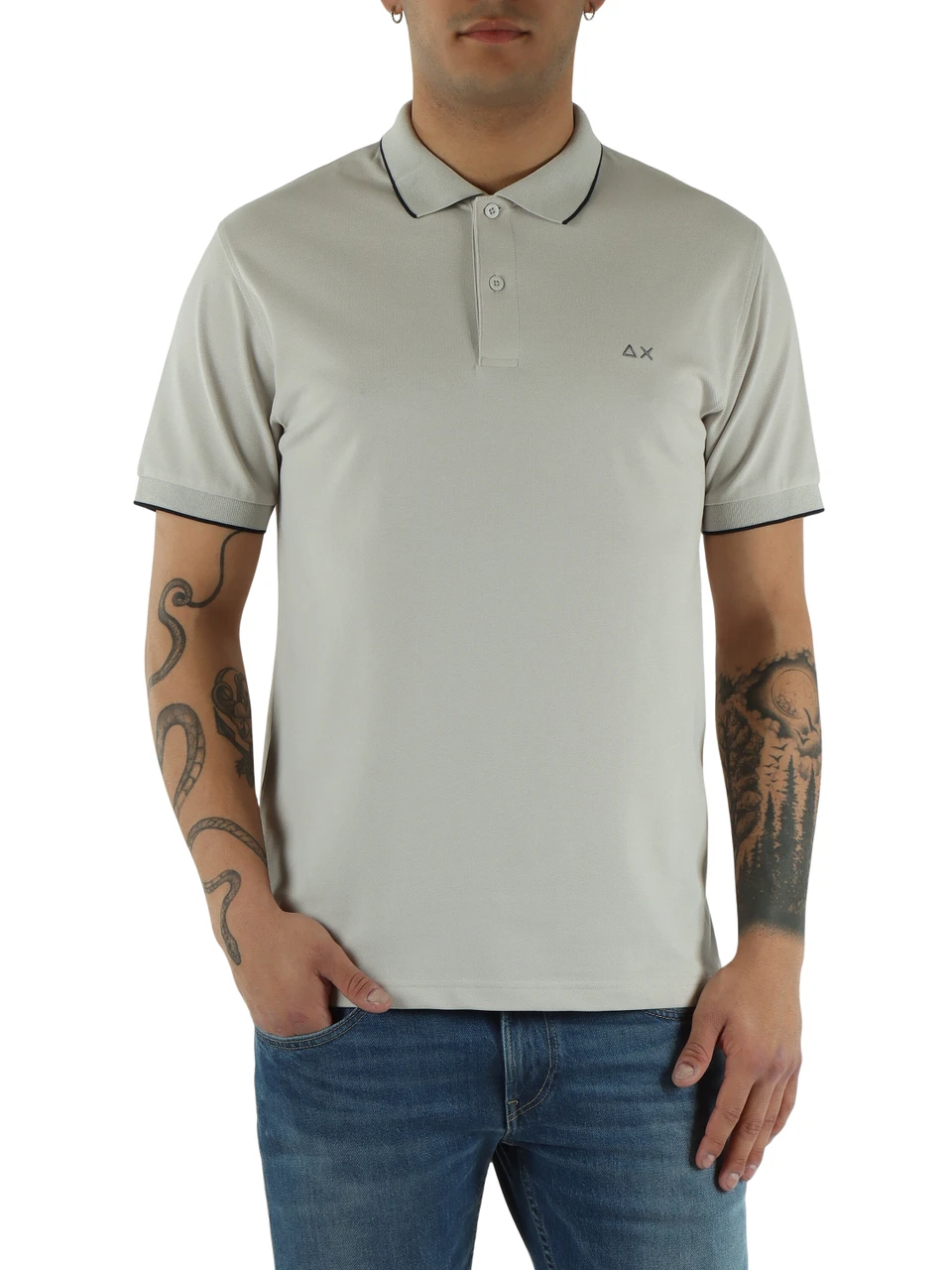 HELLGRAU | Polo aus Baumwoll-Piqué mit kontrastierenden Details