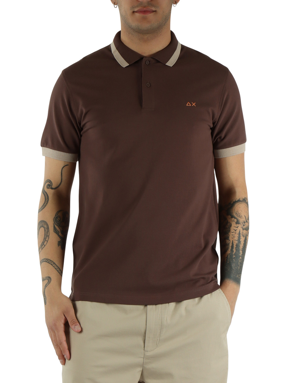 MARRONE | Polo in cotone piquet con dettagli a contrasto
