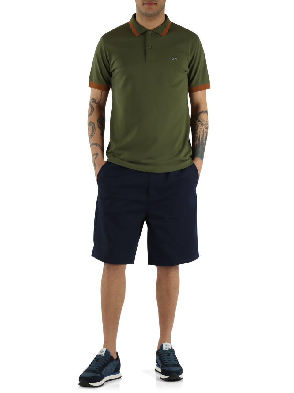 DUNKELGRÜN | Polo aus Baumwoll-Piqué mit kontrastierenden Details