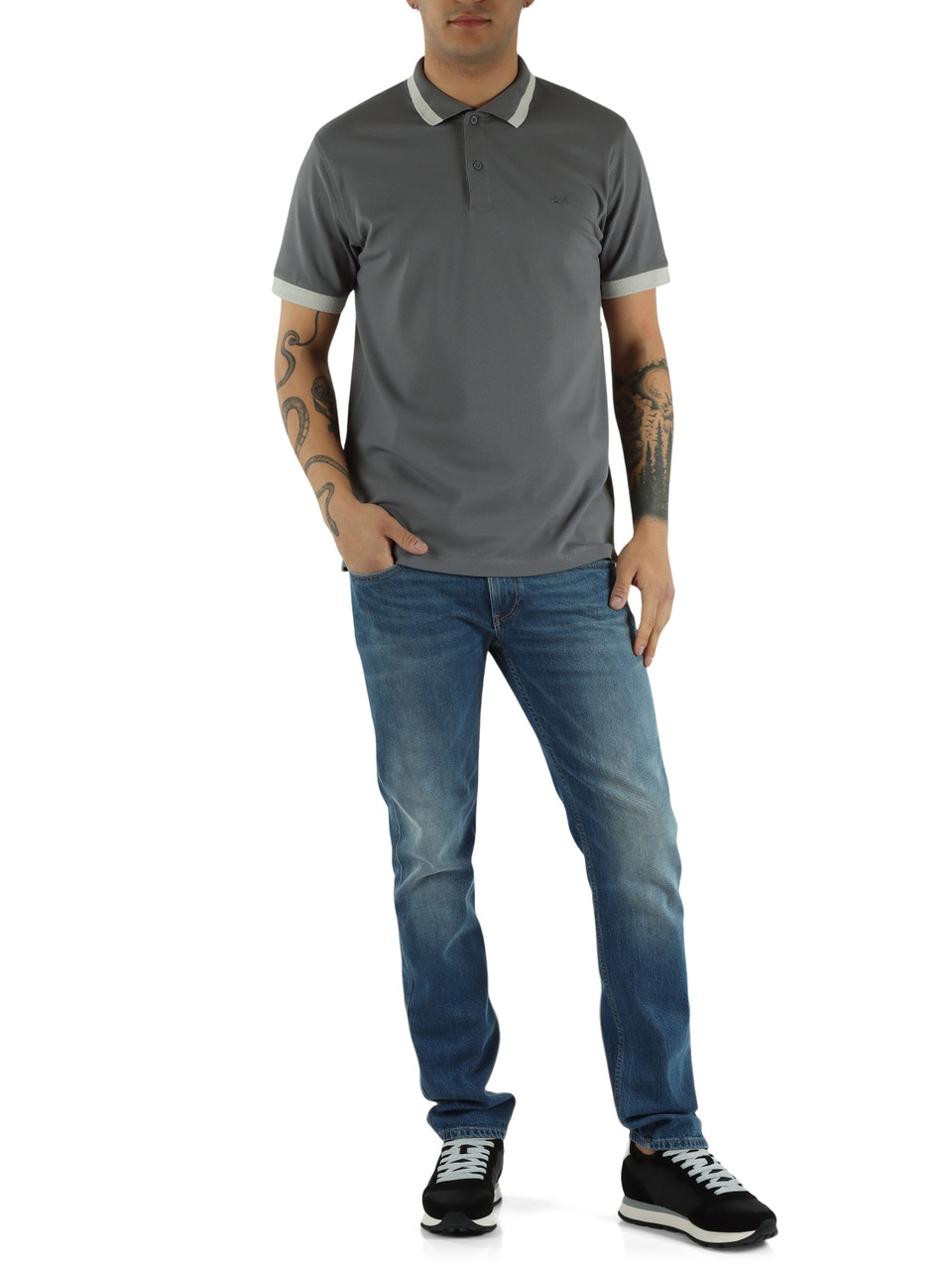 GRAU | Polo aus Baumwoll-Piqué mit kontrastierenden Details
