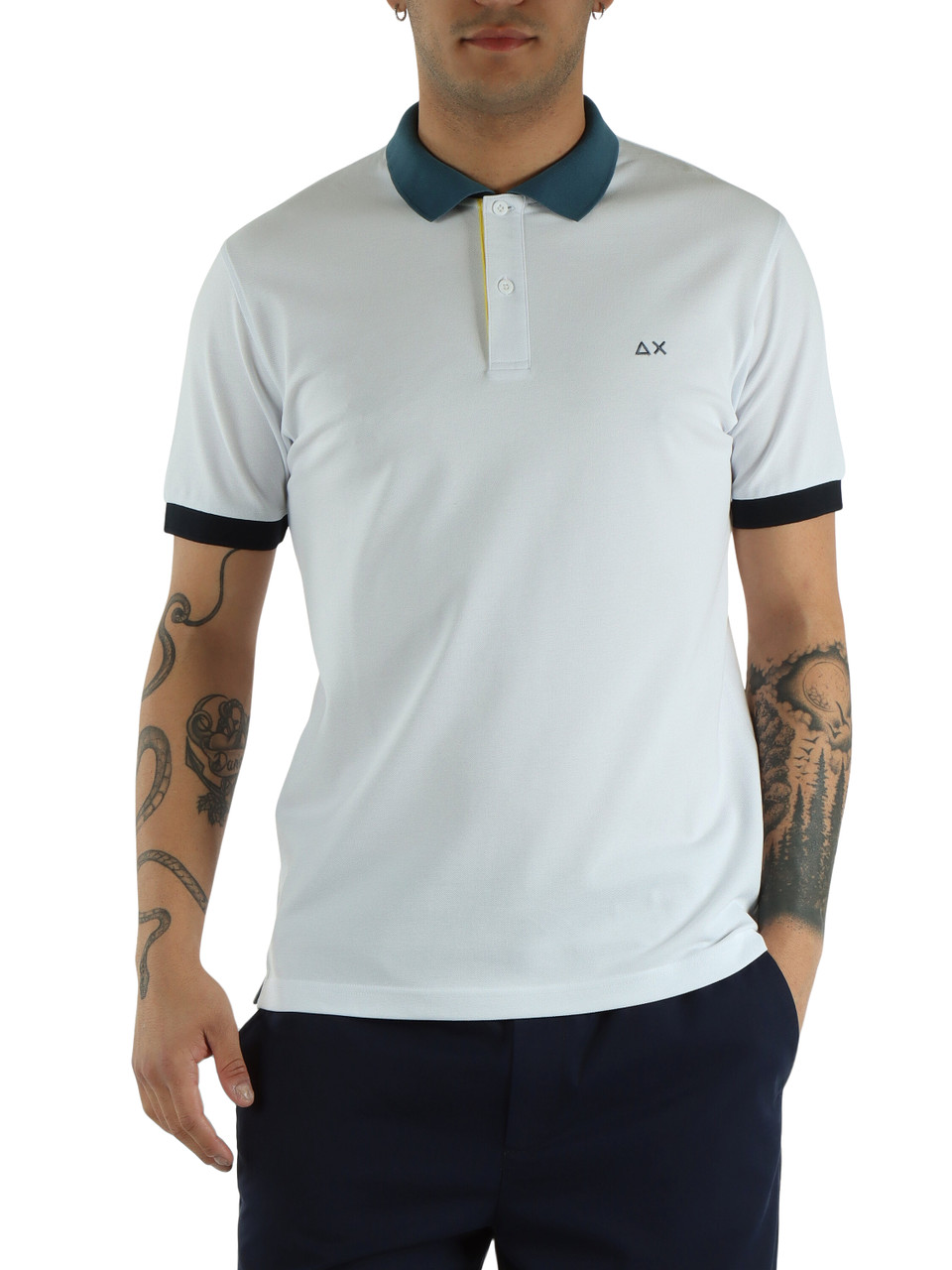 BIANCO | Polo in cotone piquet con profili a contrasto