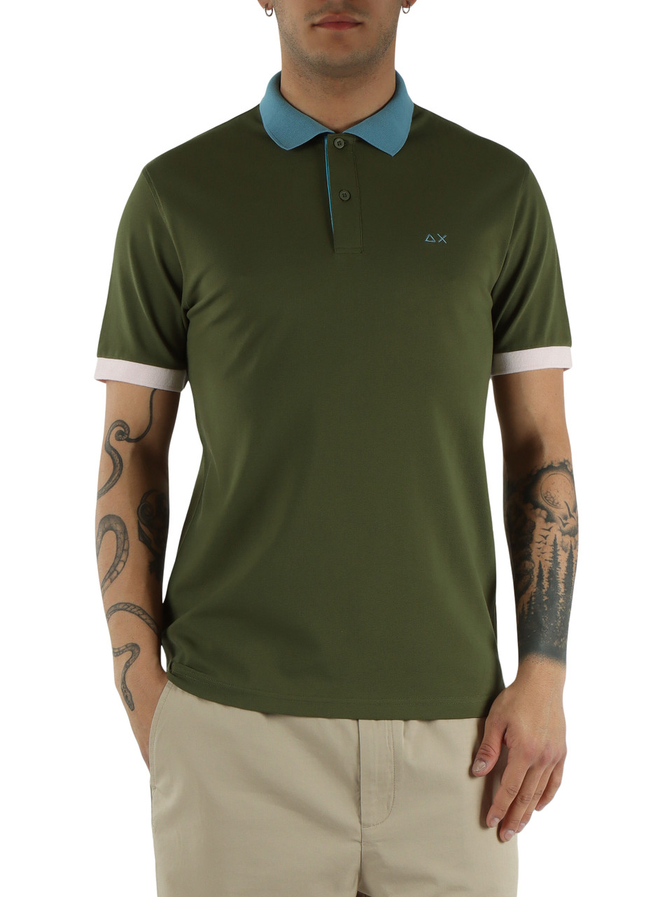 VERDE SCURO | Polo in cotone piquet con profili a contrasto