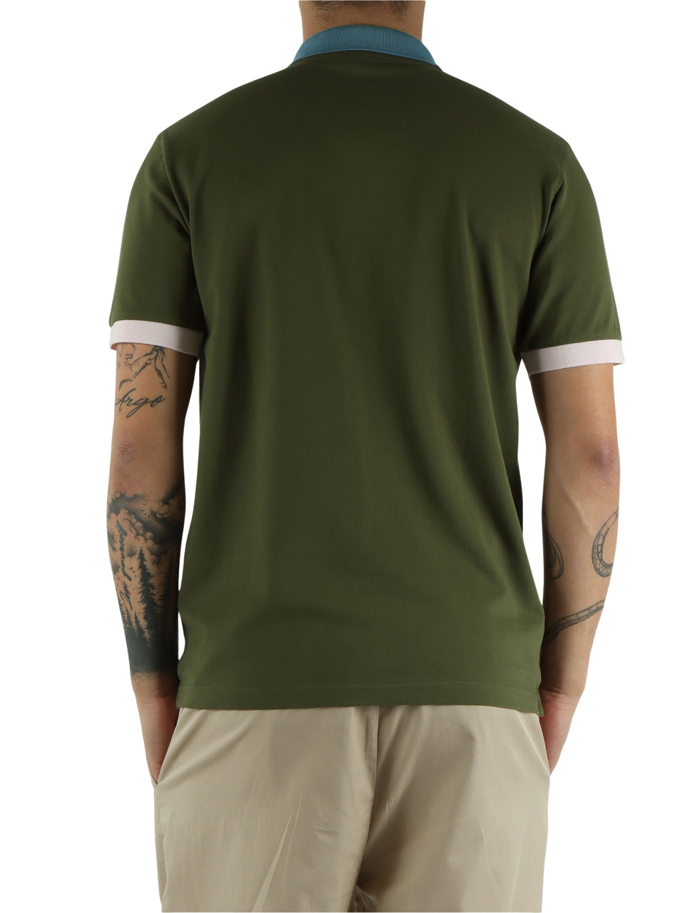 VERDE SCURO | Polo in cotone piquet con profili a contrasto