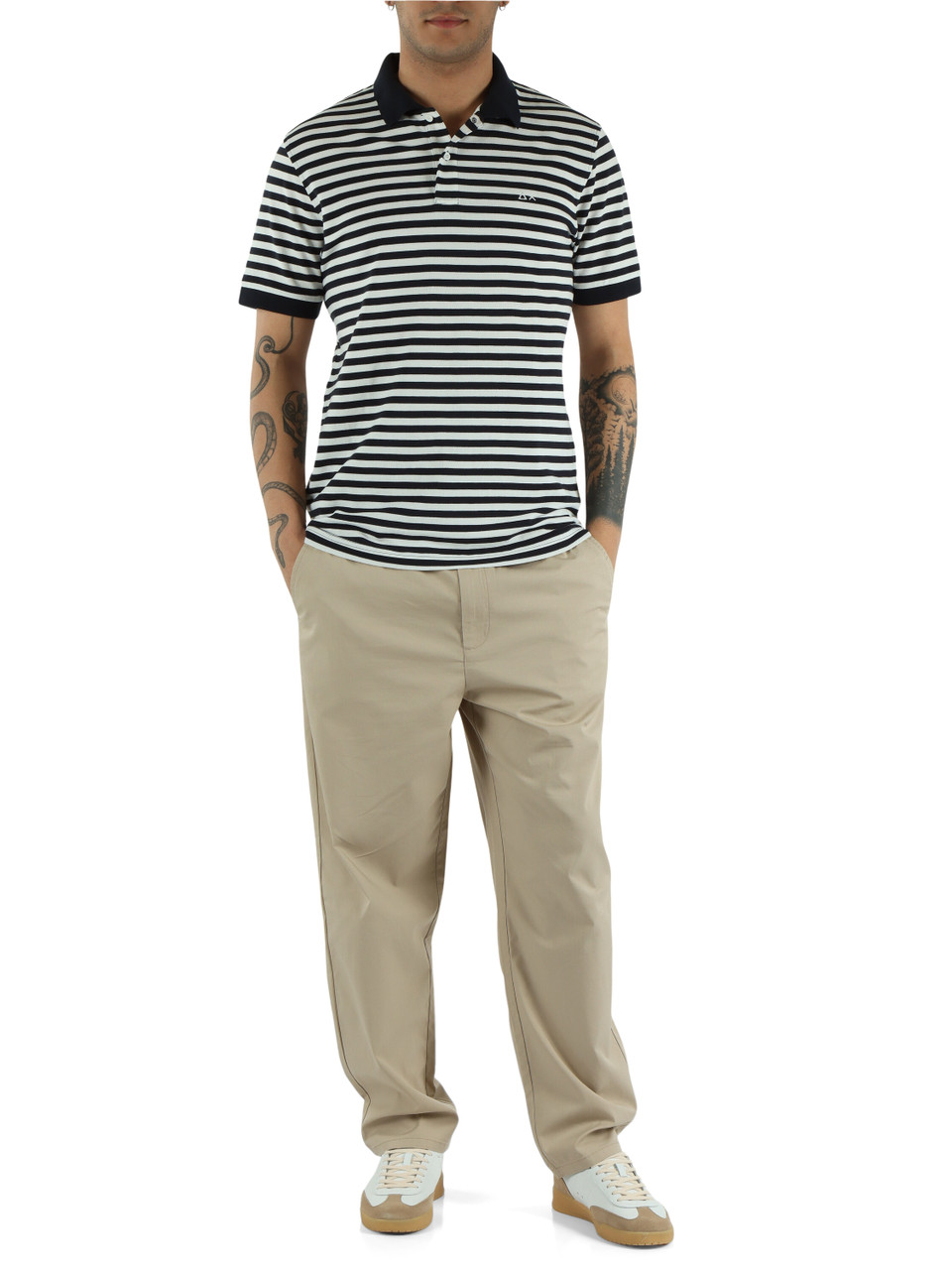 BLU SCURO | Polo a righe in cotone piquet