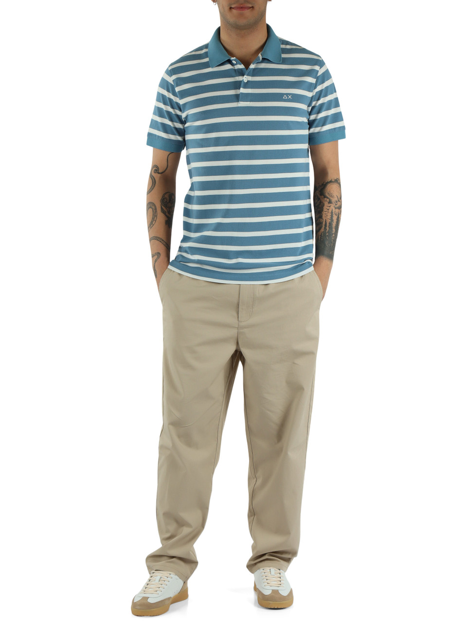 AZZURRO | Polo a righe in cotone piquet