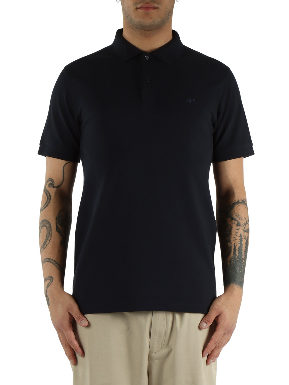 BLU SCURO | Polo in cotone piquet stretch tinto in capo