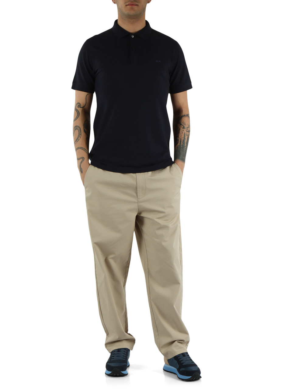 BLU SCURO | Polo in cotone piquet stretch tinto in capo