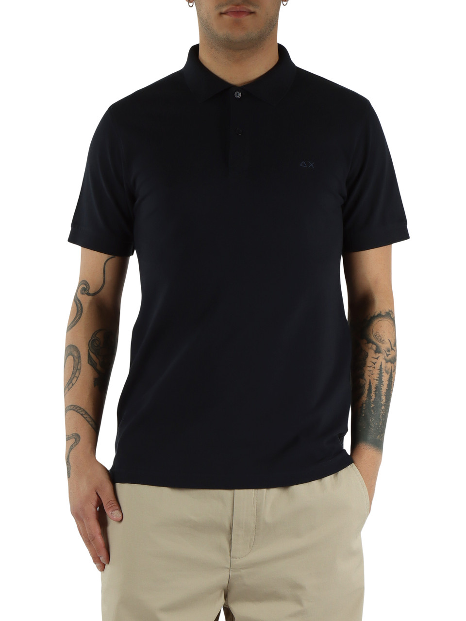 BLU SCURO | Polo in cotone piquet stretch tinto in capo