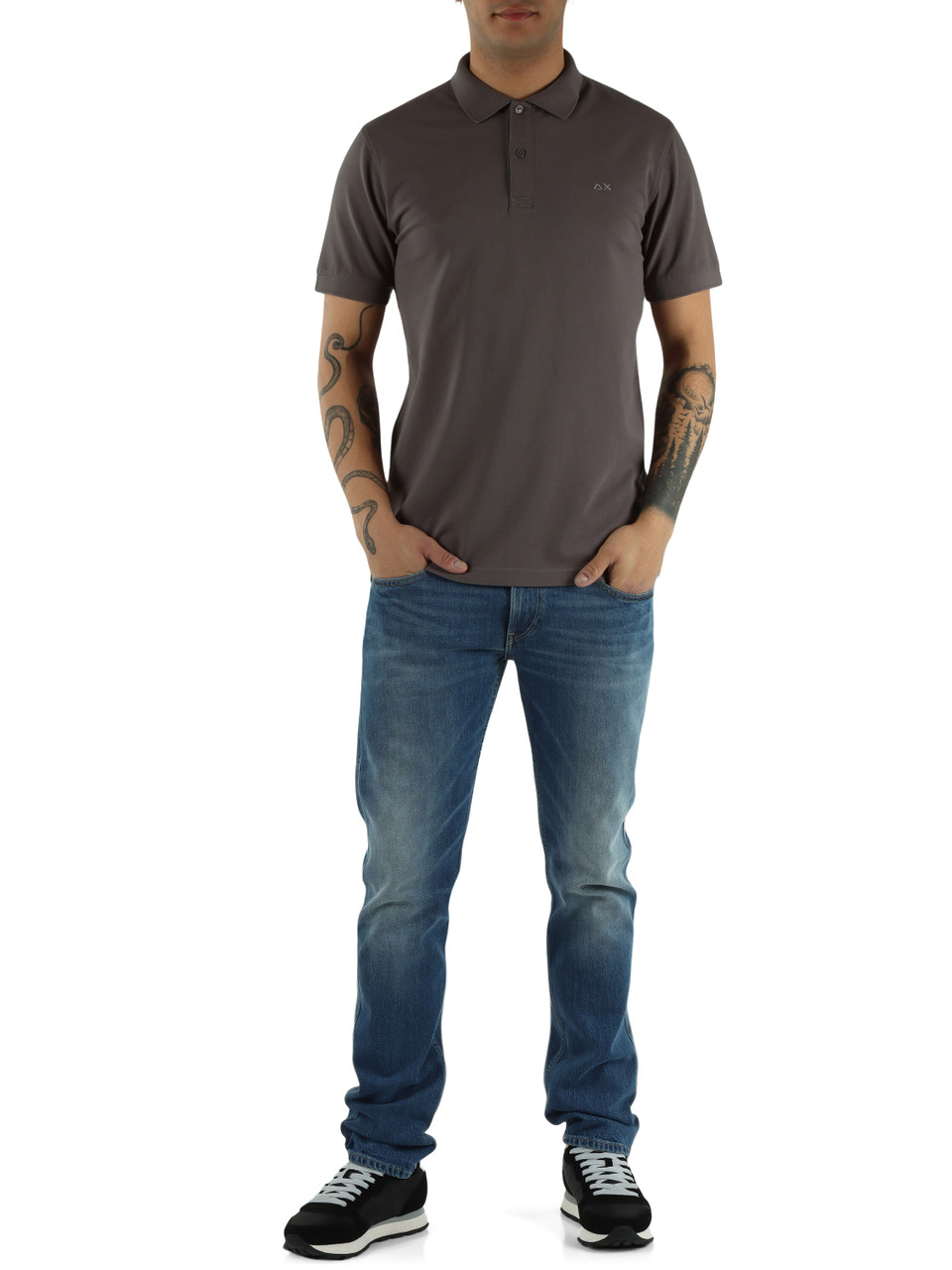 GRIGIO | Polo in cotone piquet stretch tinto in capo