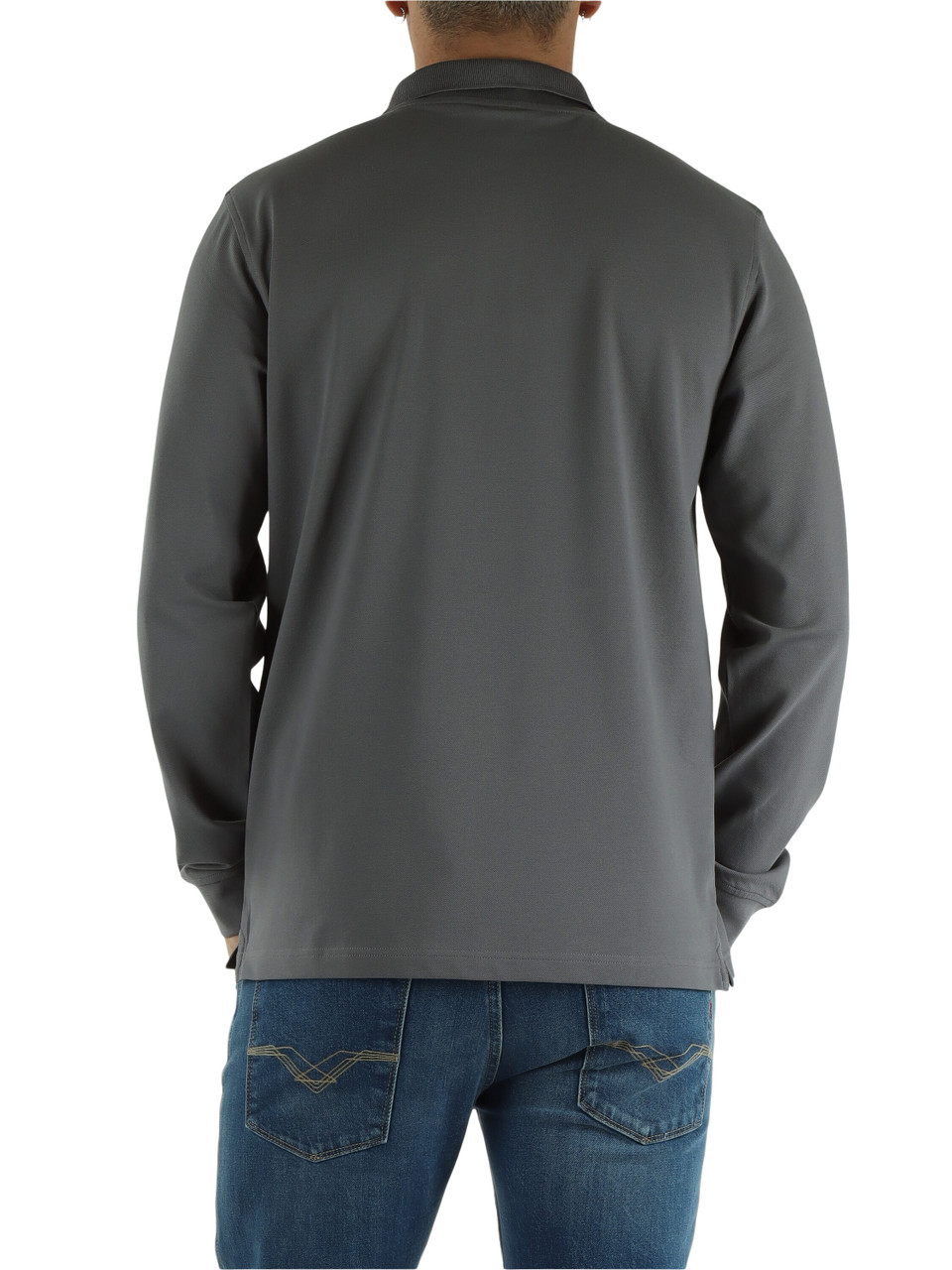 GRIGIO | Polo manica lunga in cotone piquet stretch
