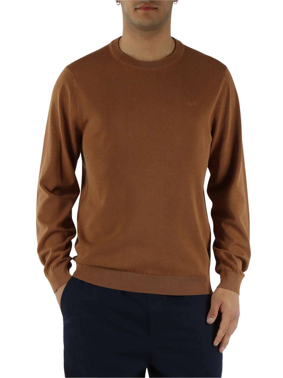 MARRONE CHIARO | Maglia girocollo in cotone High Twist