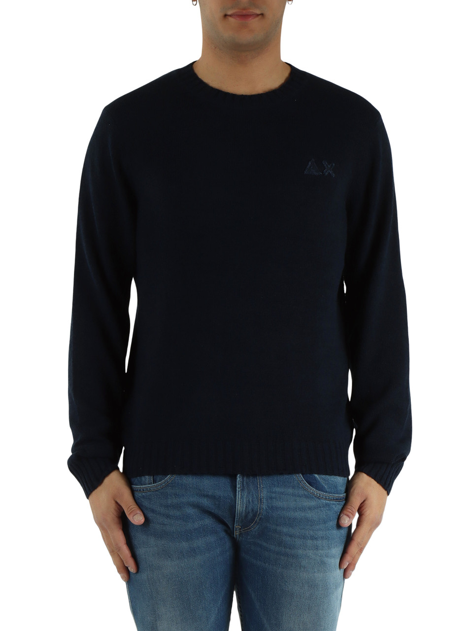 BLU SCURO | Maglia girocollo in misto cotone effetto vintage