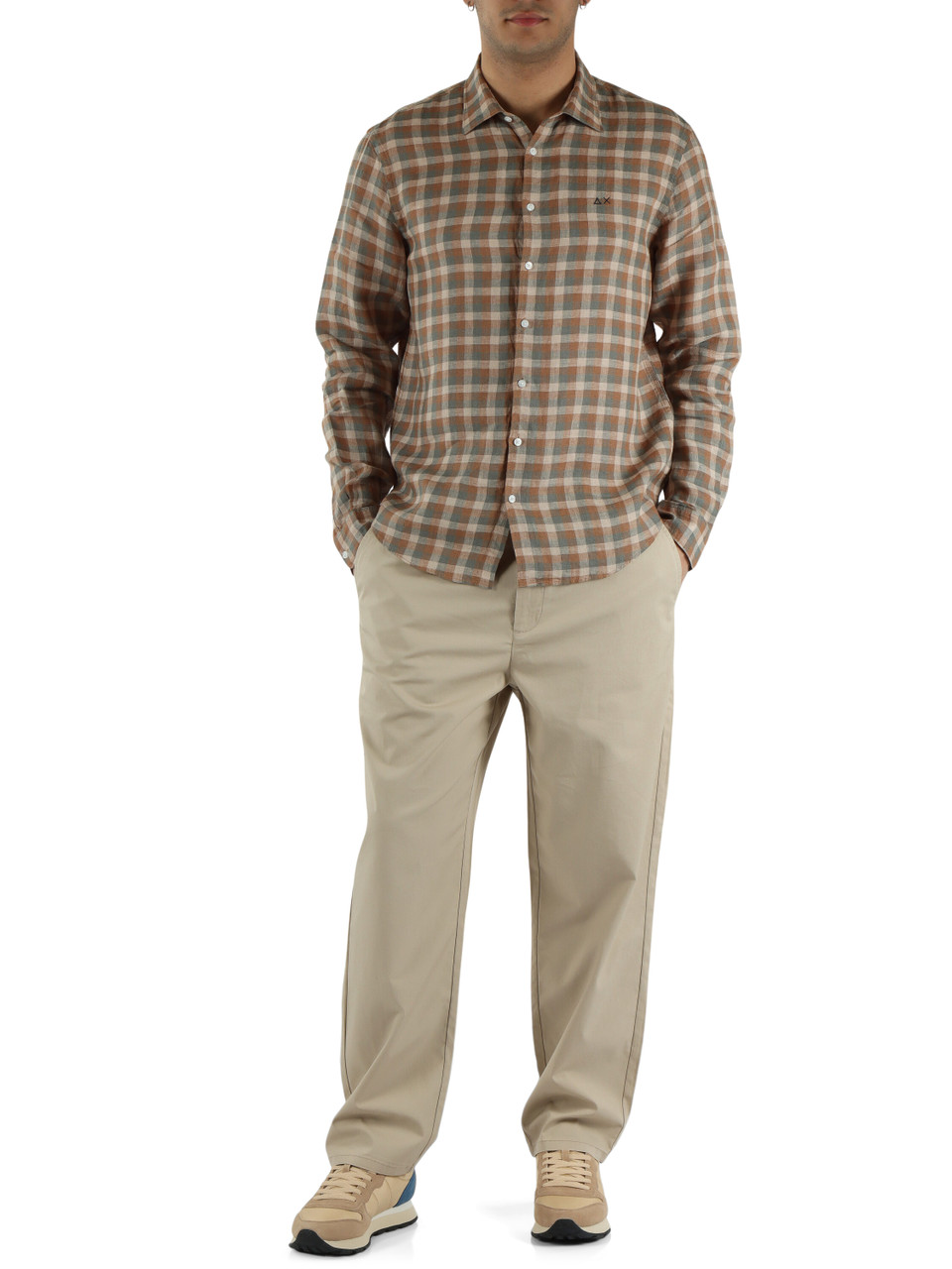 BEIGE | Camicia a quadri in lino