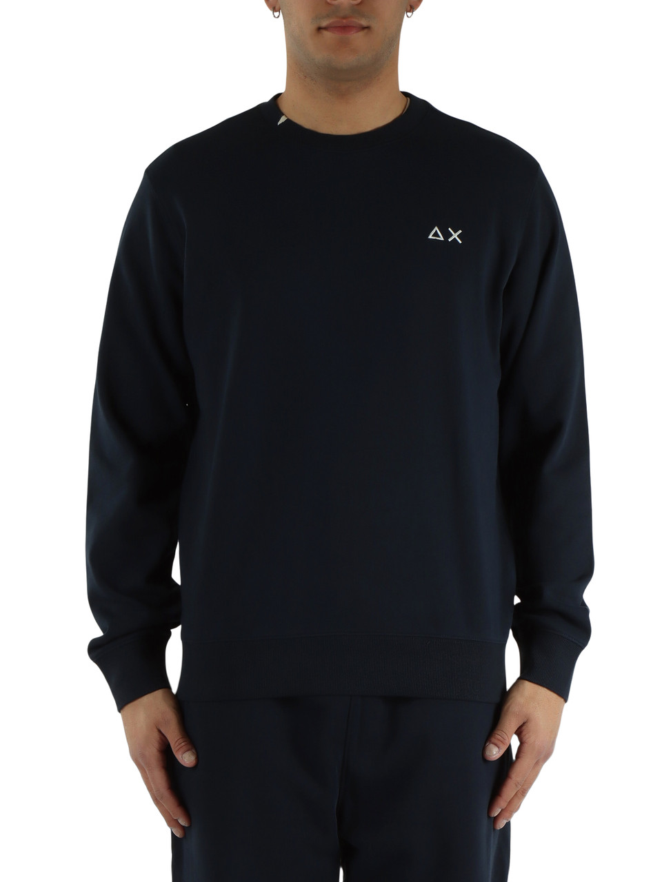 BLU SCURO | Felpa in cotone garzato con ricamo logo frontale