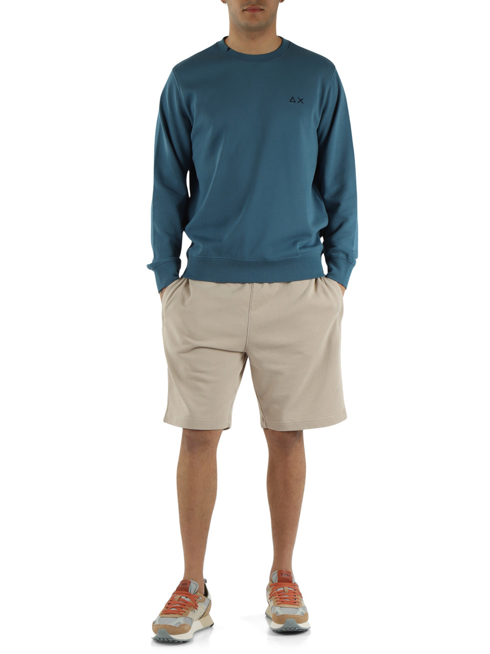 BLU CHIARO | Felpa in cotone garzato con ricamo logo frontale