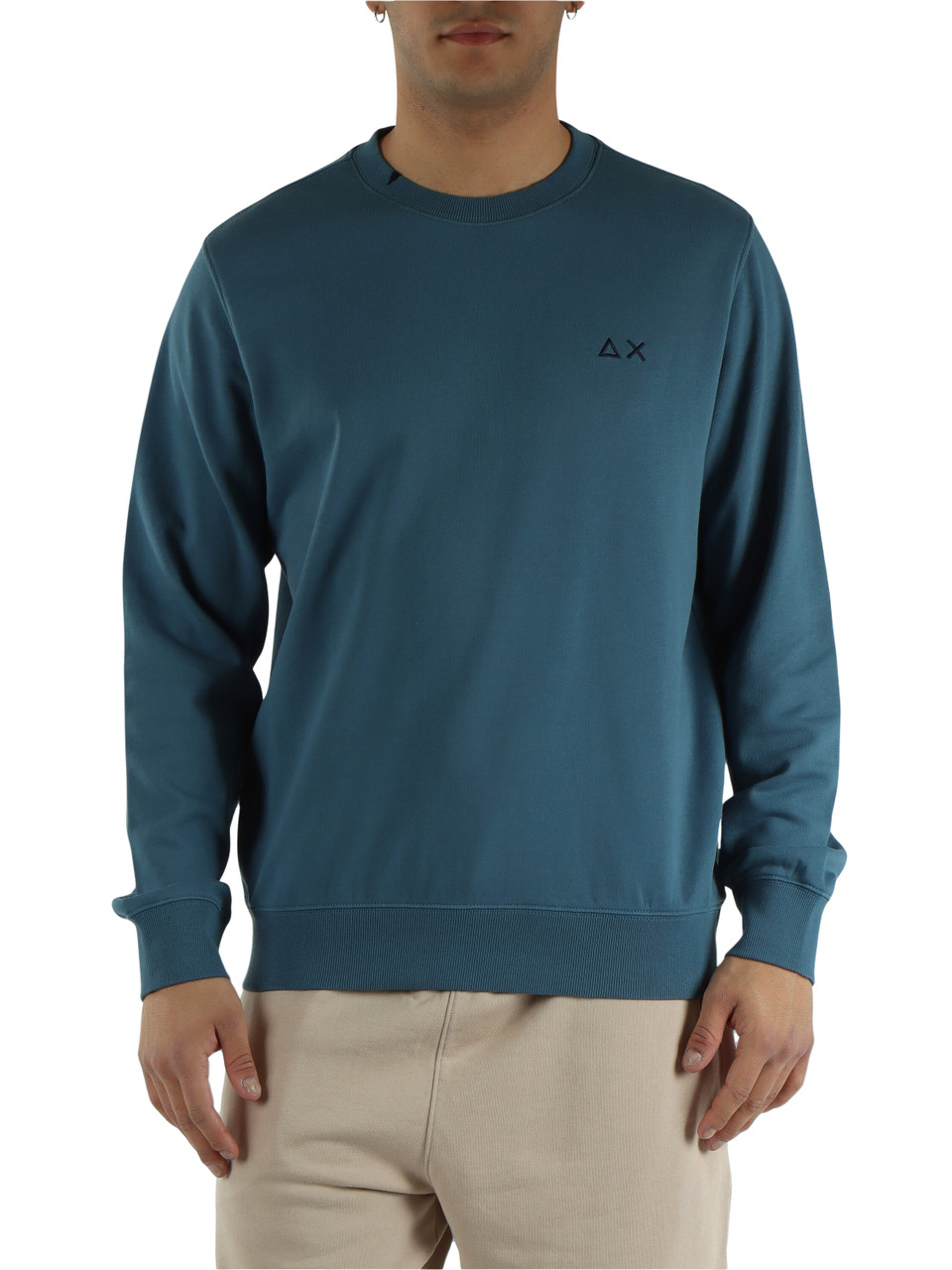 BLU CHIARO | Felpa in cotone garzato con ricamo logo frontale