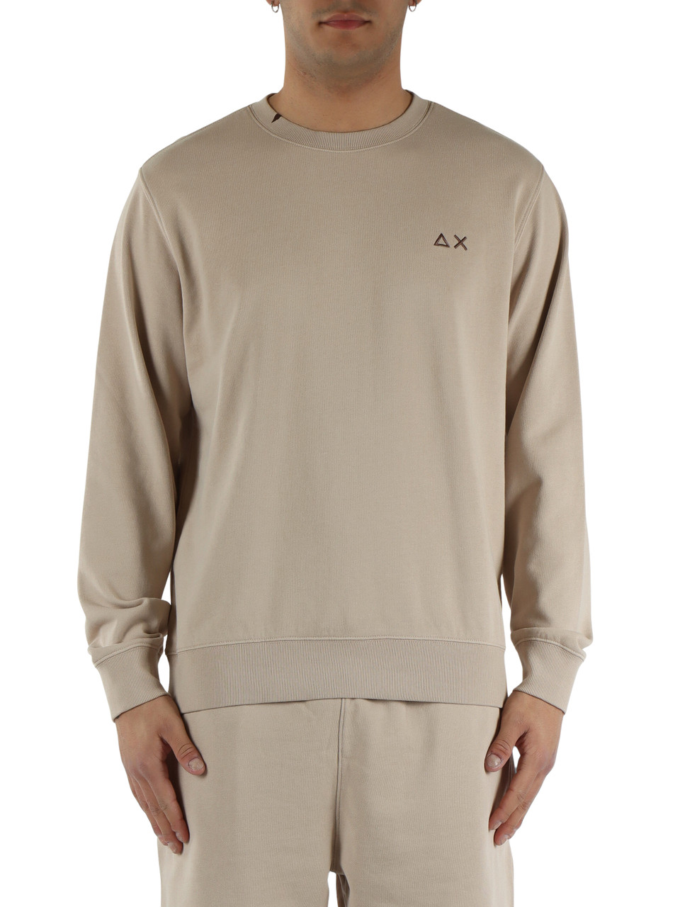 BEIGE | Felpa in cotone garzato con ricamo logo frontale