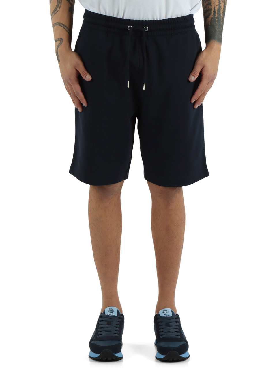 Dunkelblau | Sportshorts aus angerauter Baumwolle mit gesticktem Frontlogo