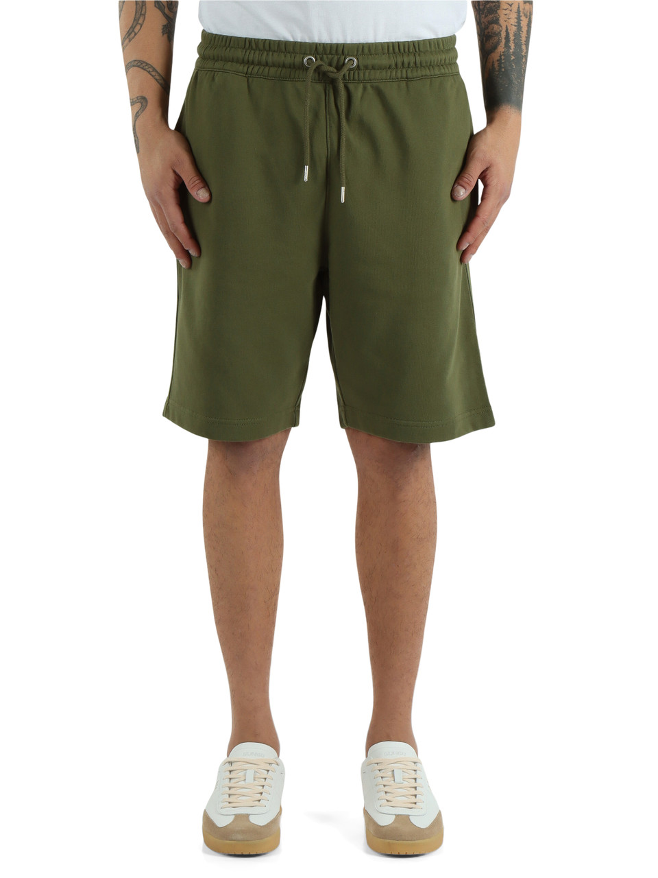 DUNKELGRÜN | Sportshorts aus angerauter Baumwolle mit gesticktem Frontlogo