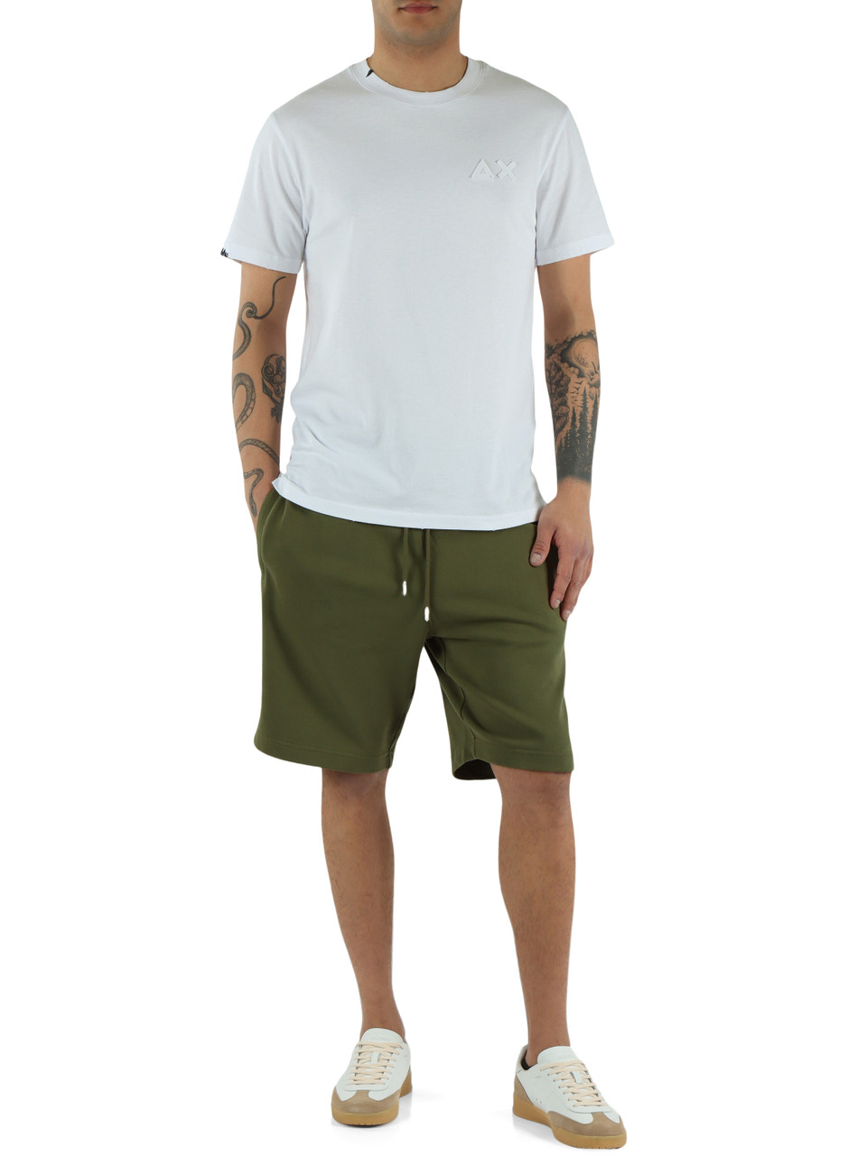 DUNKELGRÜN | Sportshorts aus angerauter Baumwolle mit gesticktem Frontlogo