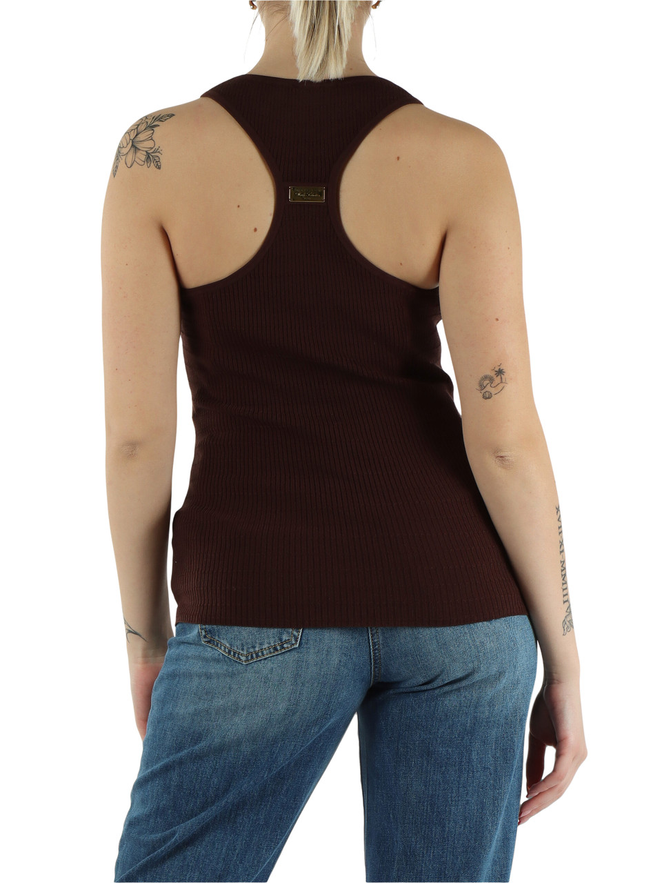 MARRONE | Top in maglia di misto lyocell e seta