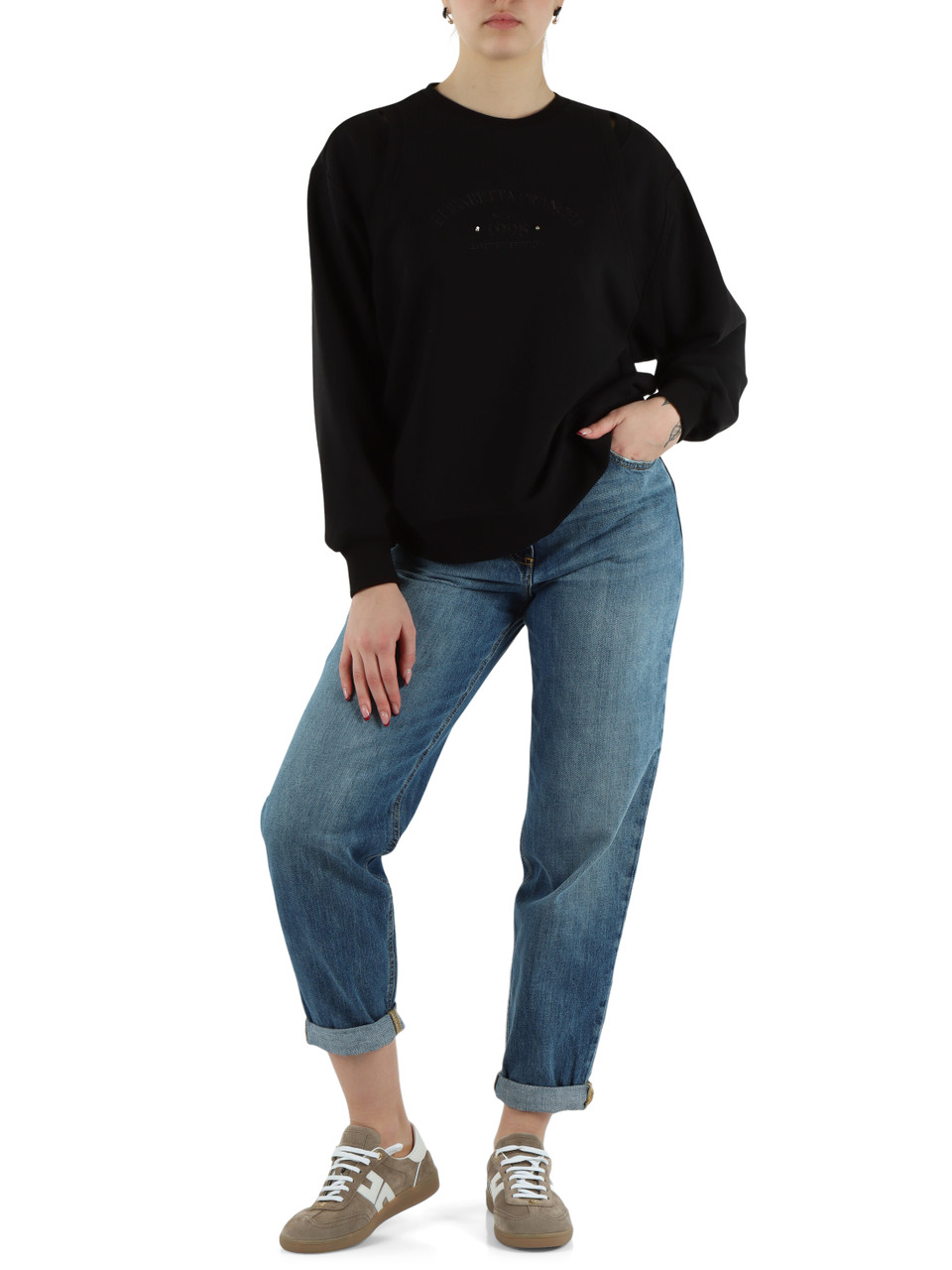 NERO | Felpa in cotone garzato con dettagli cut-out