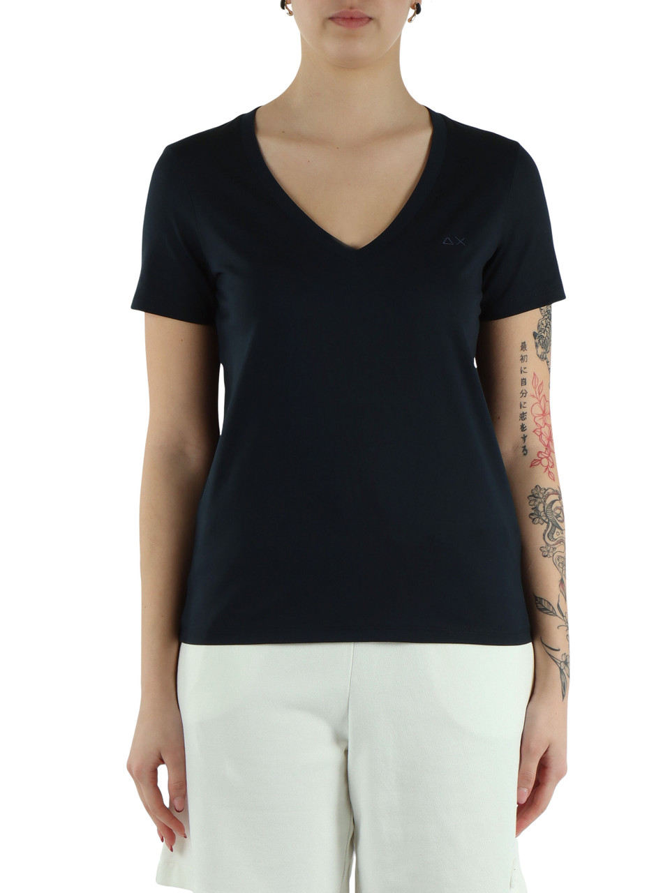 BLU SCURO | T-shirt collo a V in cotone mercerizzato