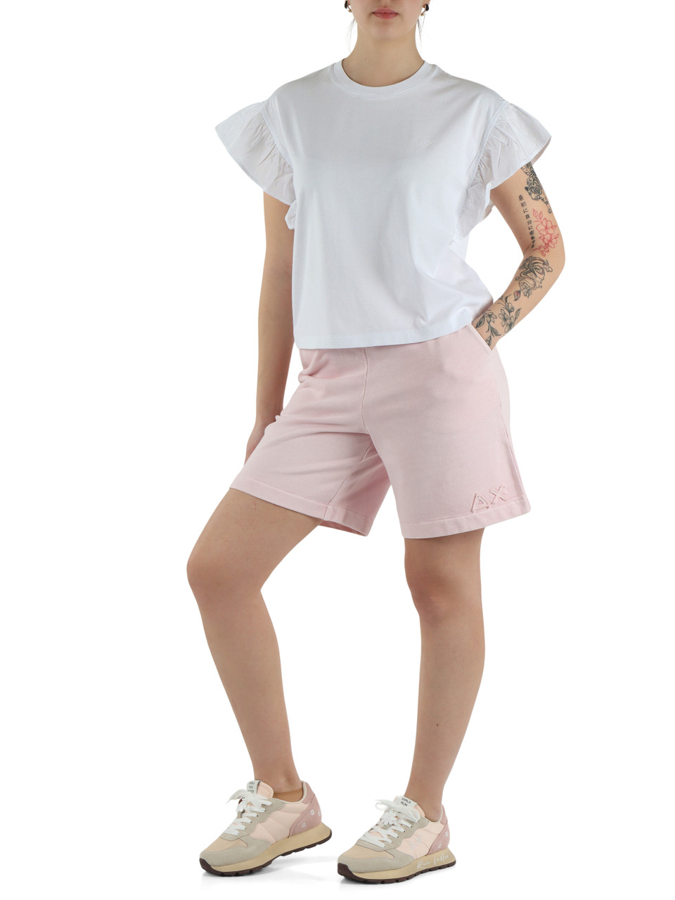 WEISS | Baumwoll-T-Shirt mit Volantärmeln